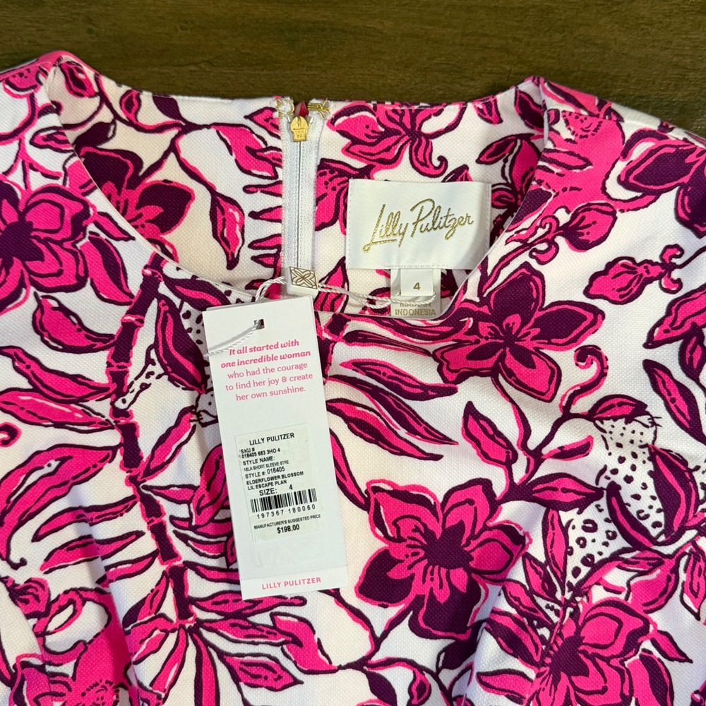 Lilly Pulitzer Isla Short Sleeve Shift Dress Elderflower Blossom Pink Purple 4 - Picture 4 of 10